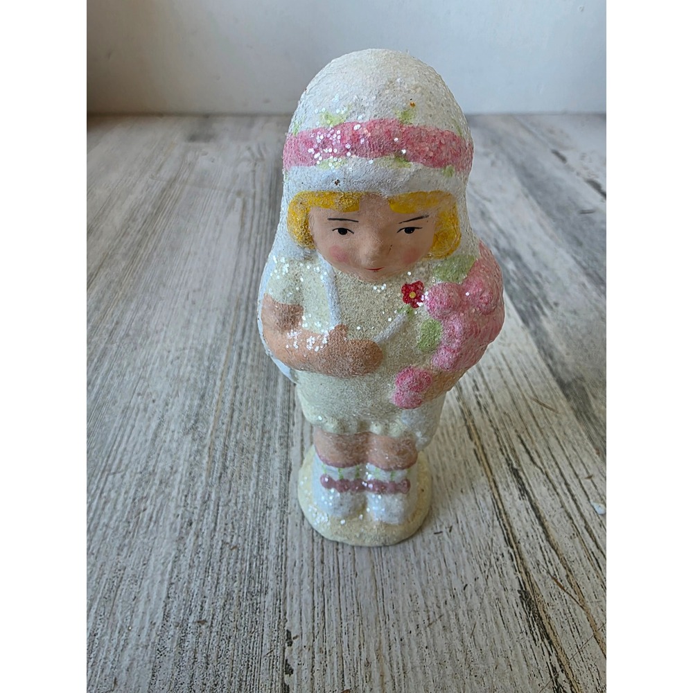 Vintage teena flanner bride girl glitter wedding statue figurine paper mache